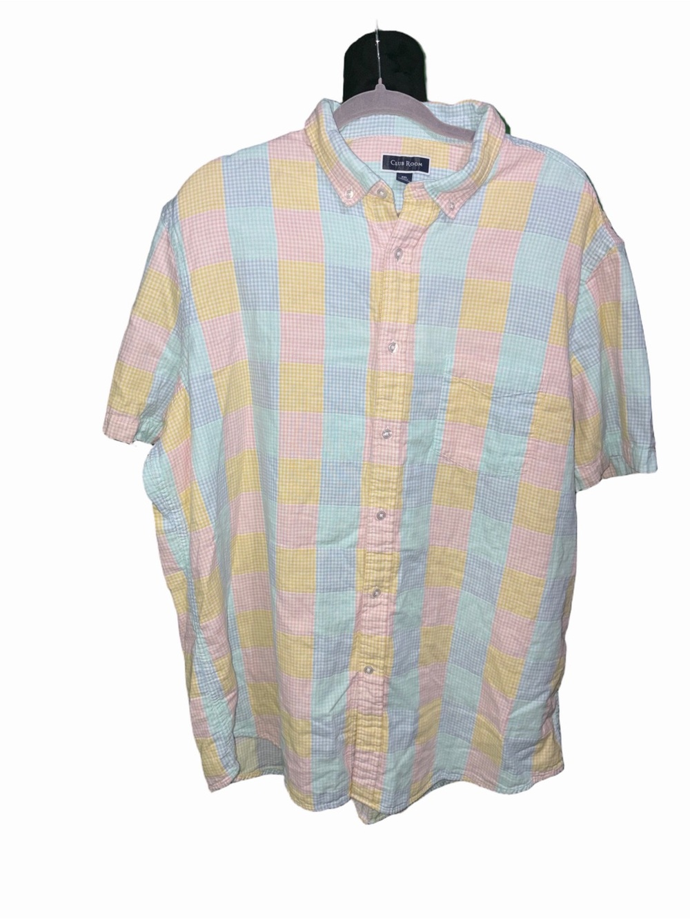 🆕💜 Club Room Men’s XXL Pastel Plaid Seersucker Short Sleeve Button Down Shirt